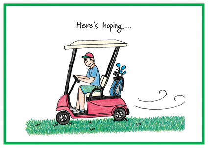 Man zipping along in golf cart