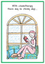 Woman sitting on window seat, reading a book as rain falls outside